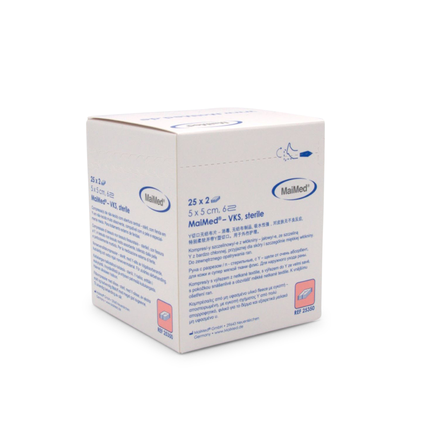 MaiMed® Vlies-Schlitzkompressen (5 cm x 5 cm, 6-fach, steril)