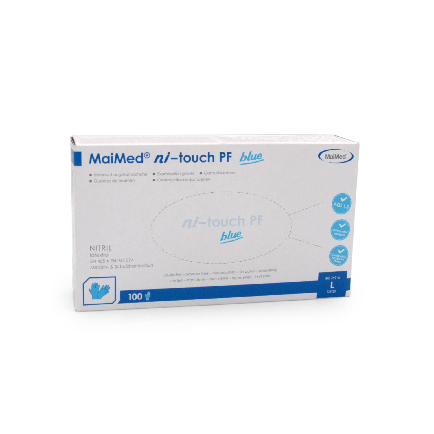 MaiMed ni touch Handschuhe (Gr. L, PF, blau, unsteril)