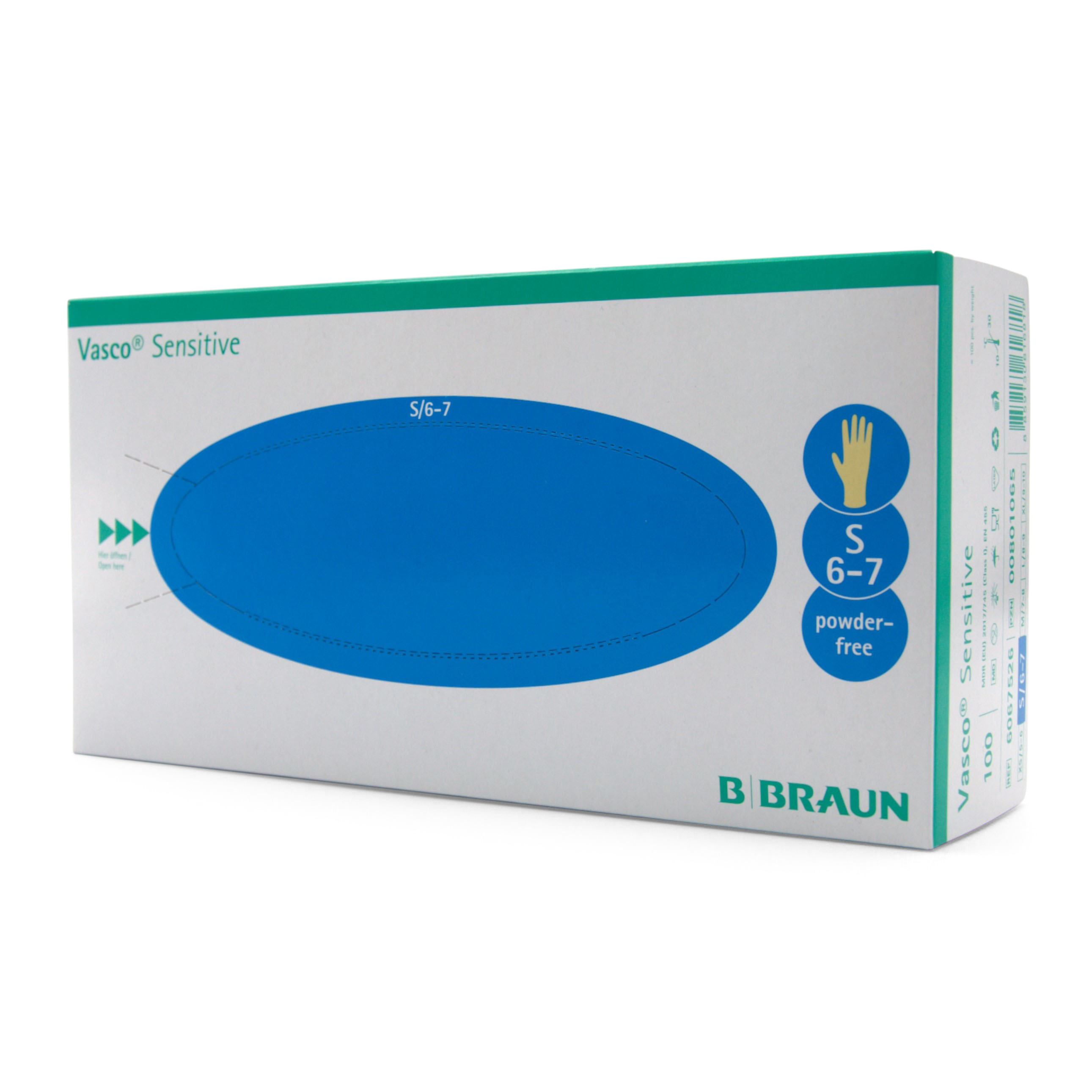 Vasco Sensitive Untersuchungshandschuhe (Gr. S, weiß, latex, PF, RR, unsteril, PSA Kat. 3)