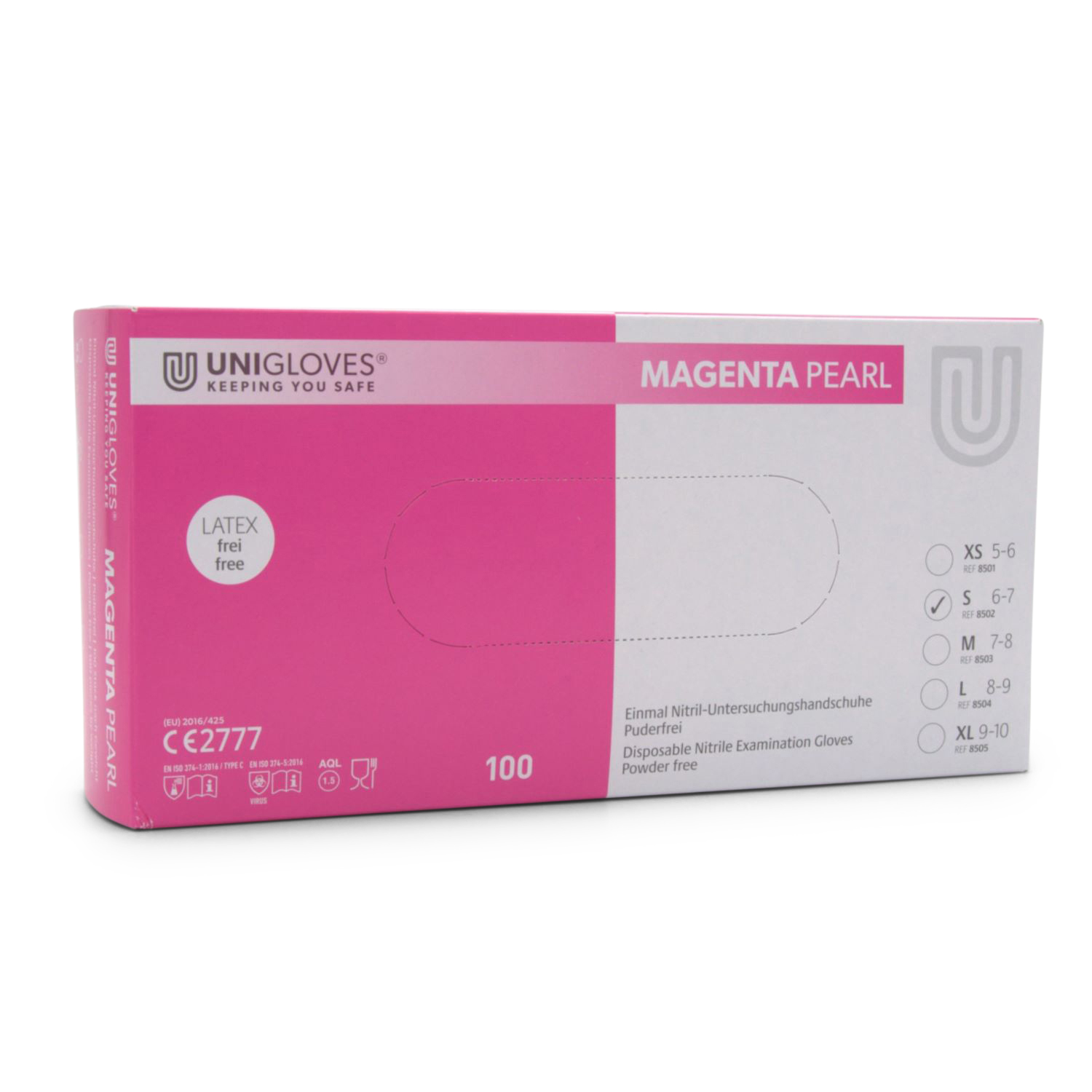 Unigloves MAGENTA PEARL Handschuh (Gr. S, Nitril, PF, unsteril)