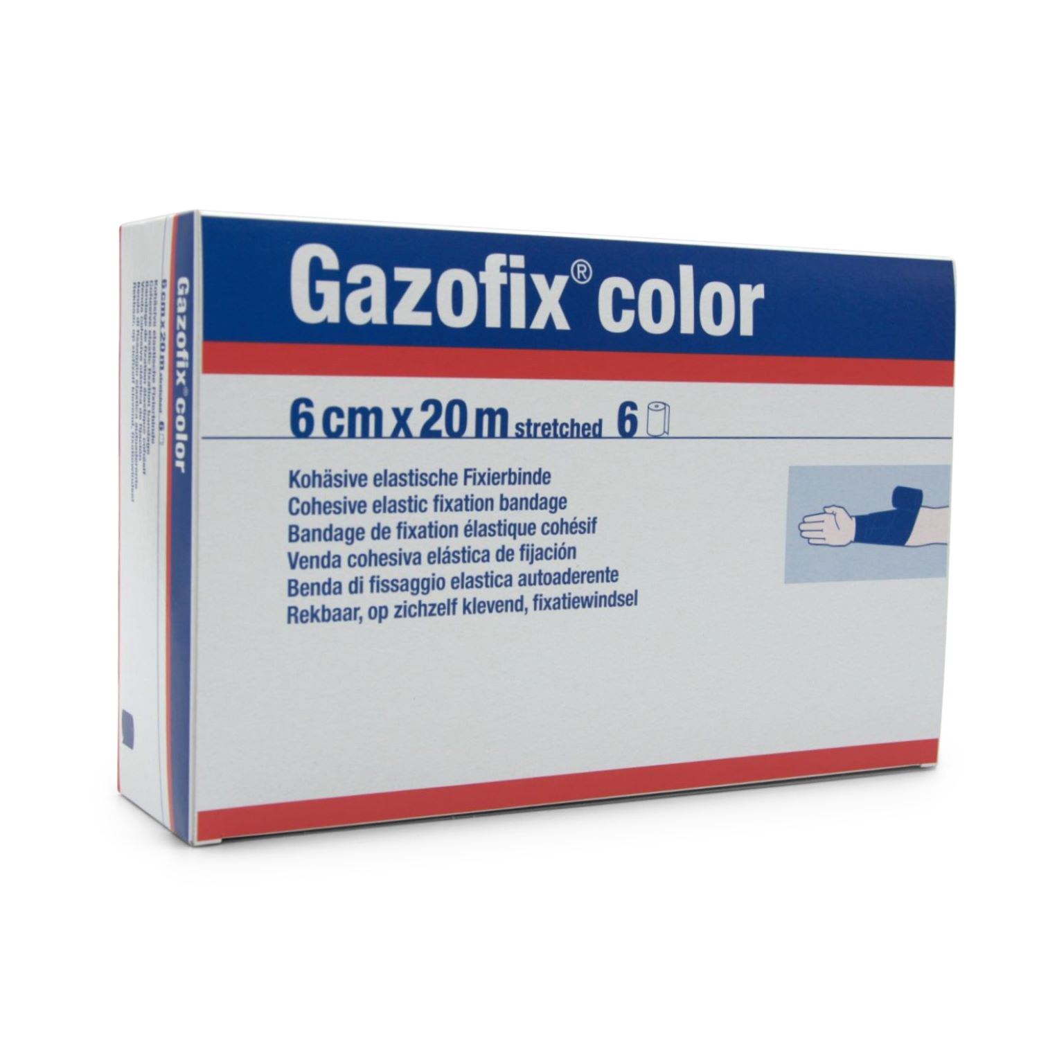 Gazofix color Fixierbinde (6 cm x 20 m, blau, selbsthaftend)