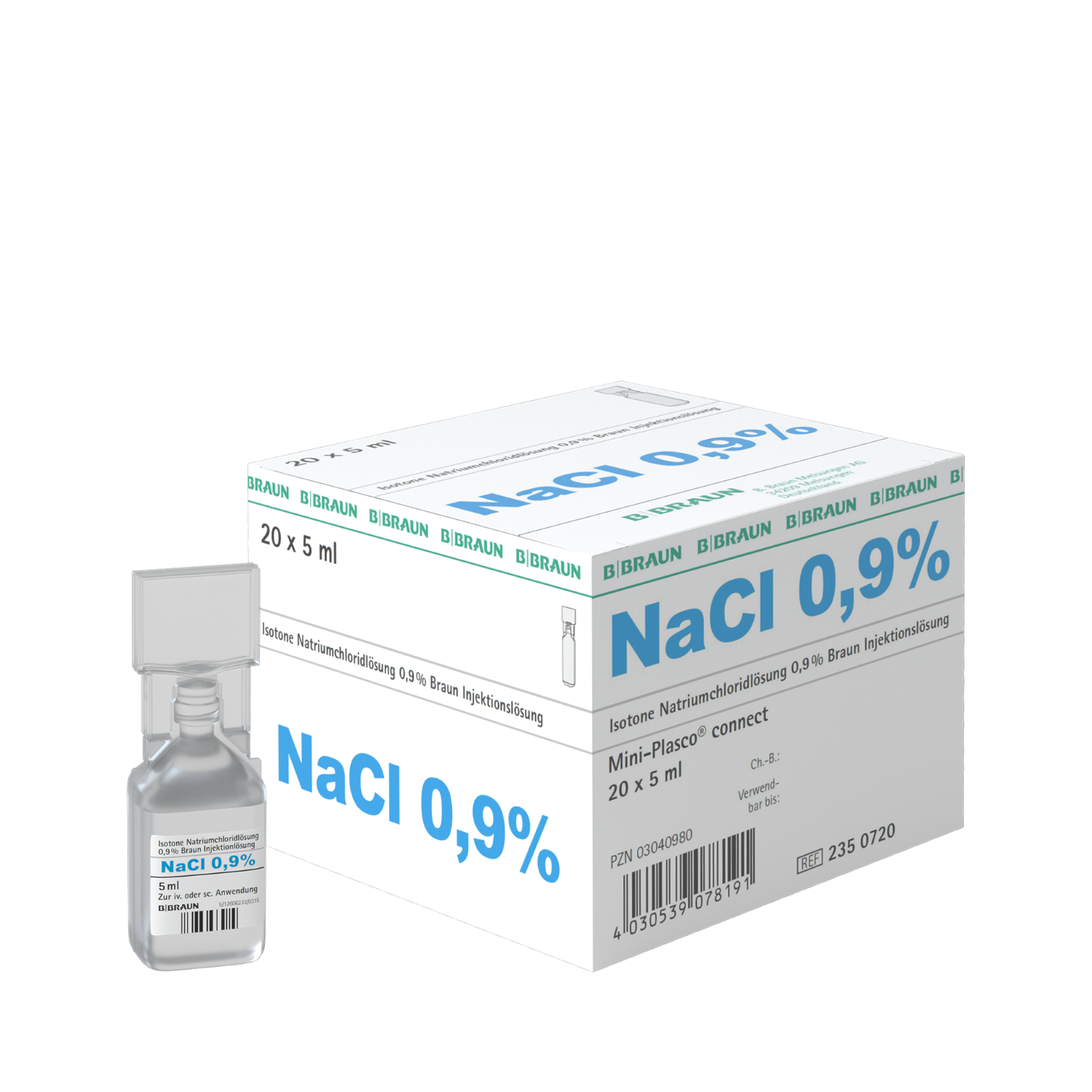 Isotone Natriumchloridlösung 0,9 % (Mini-Plasco connect, 20 x 5 ml)