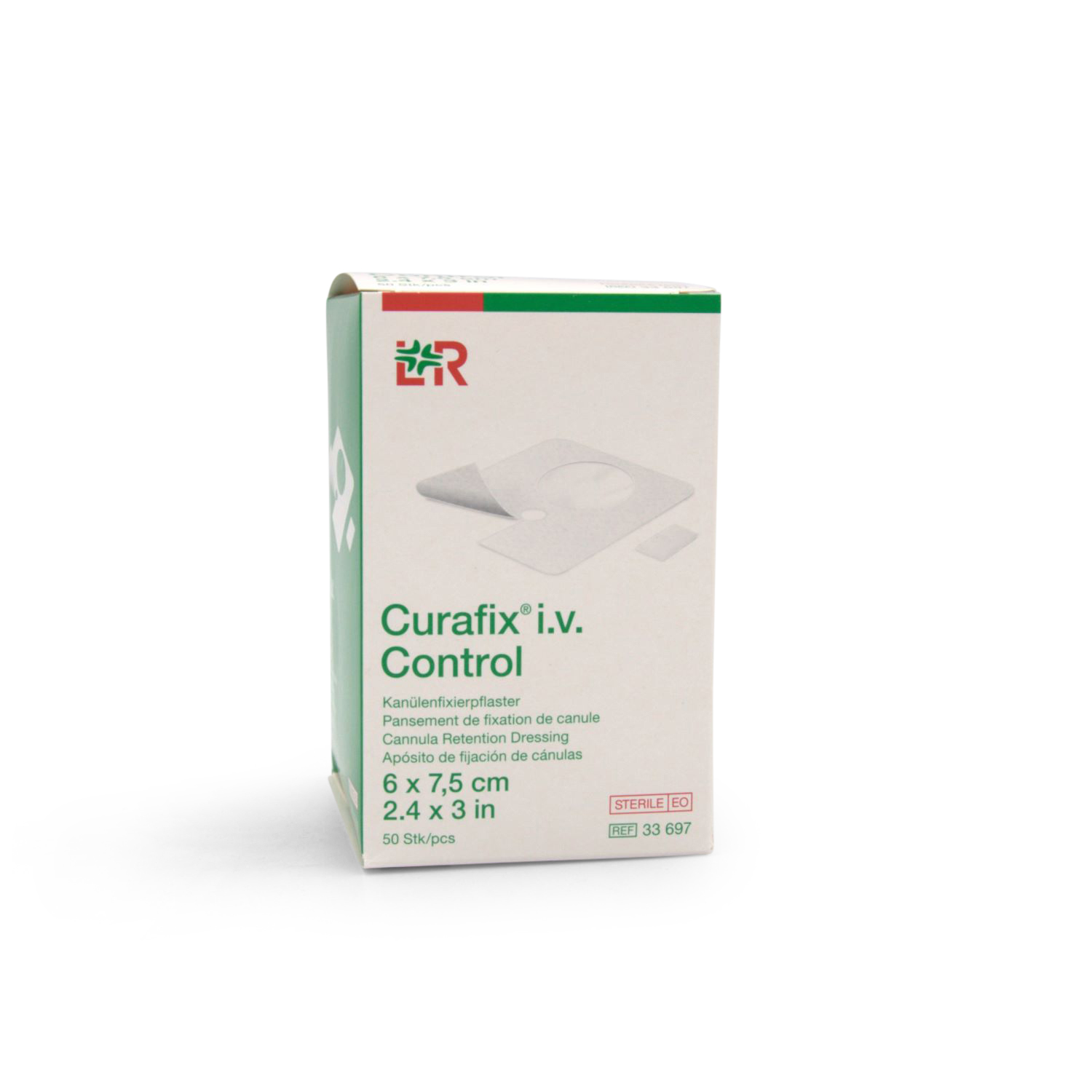 Curafix® I.V. Control Kanülenfixierpflaster (6 cm x 7,5 cm, transparent, m. Sichtfenster, steril) Curafix® I.V. Control Kanülenfixierpflaster (6 cm x 7,5 cm, transparent, m. Sichtfenster, steril)