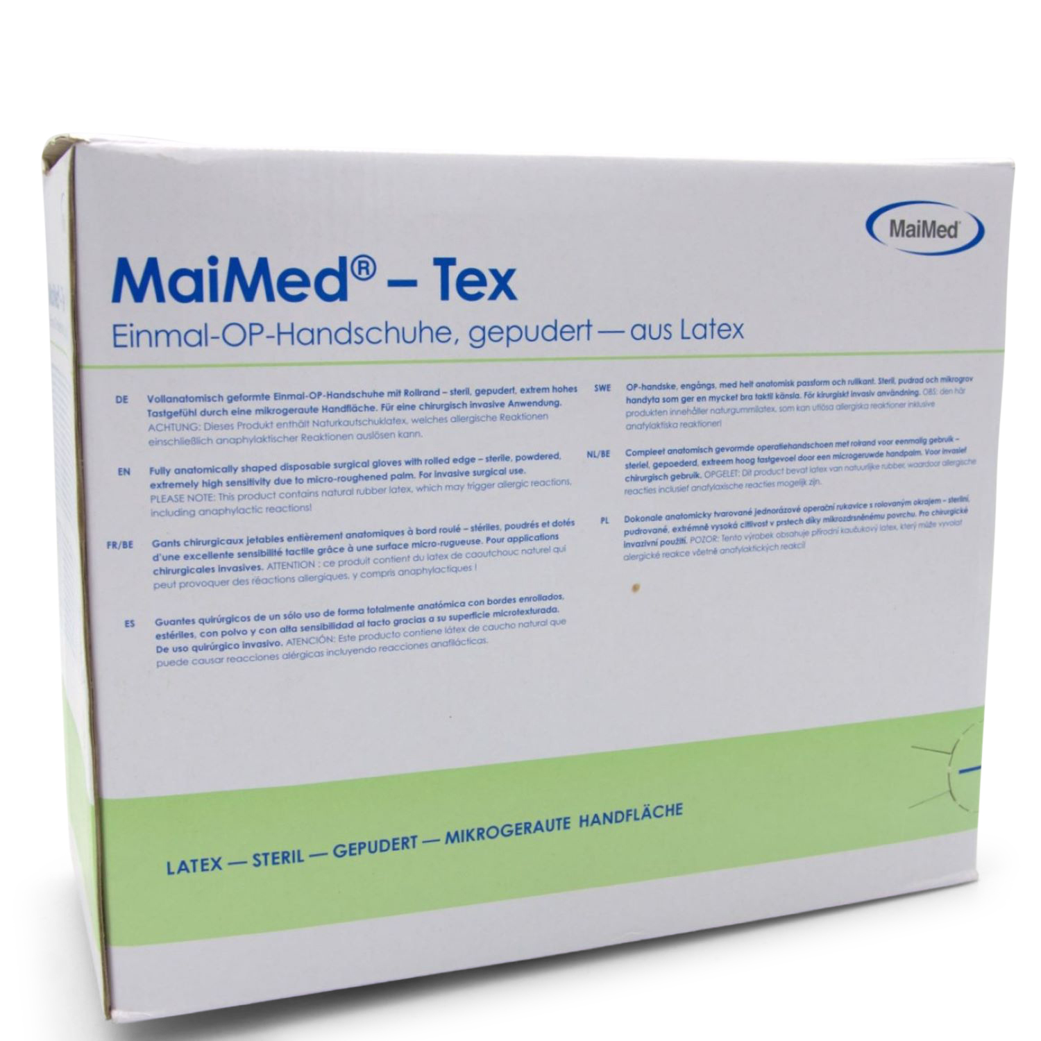 MaiMed Tex Handschuhe (Gr. 8, beige, Latex, mikrogeraut, gepudert, steril)