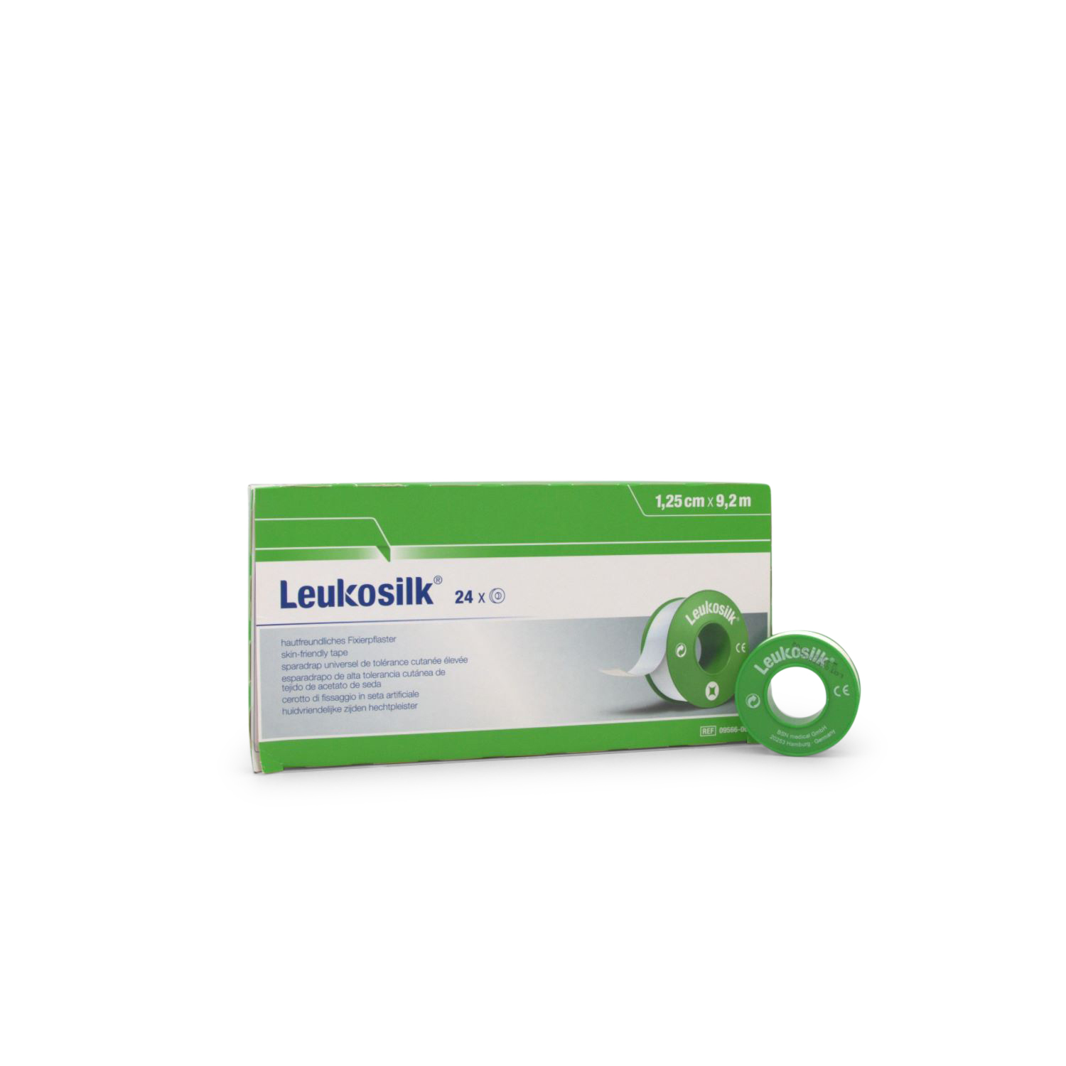 Leukosilk Rollenpflaster (1,25 cm x 9,2 m, weiße Acetatseide, m. Schutzring)