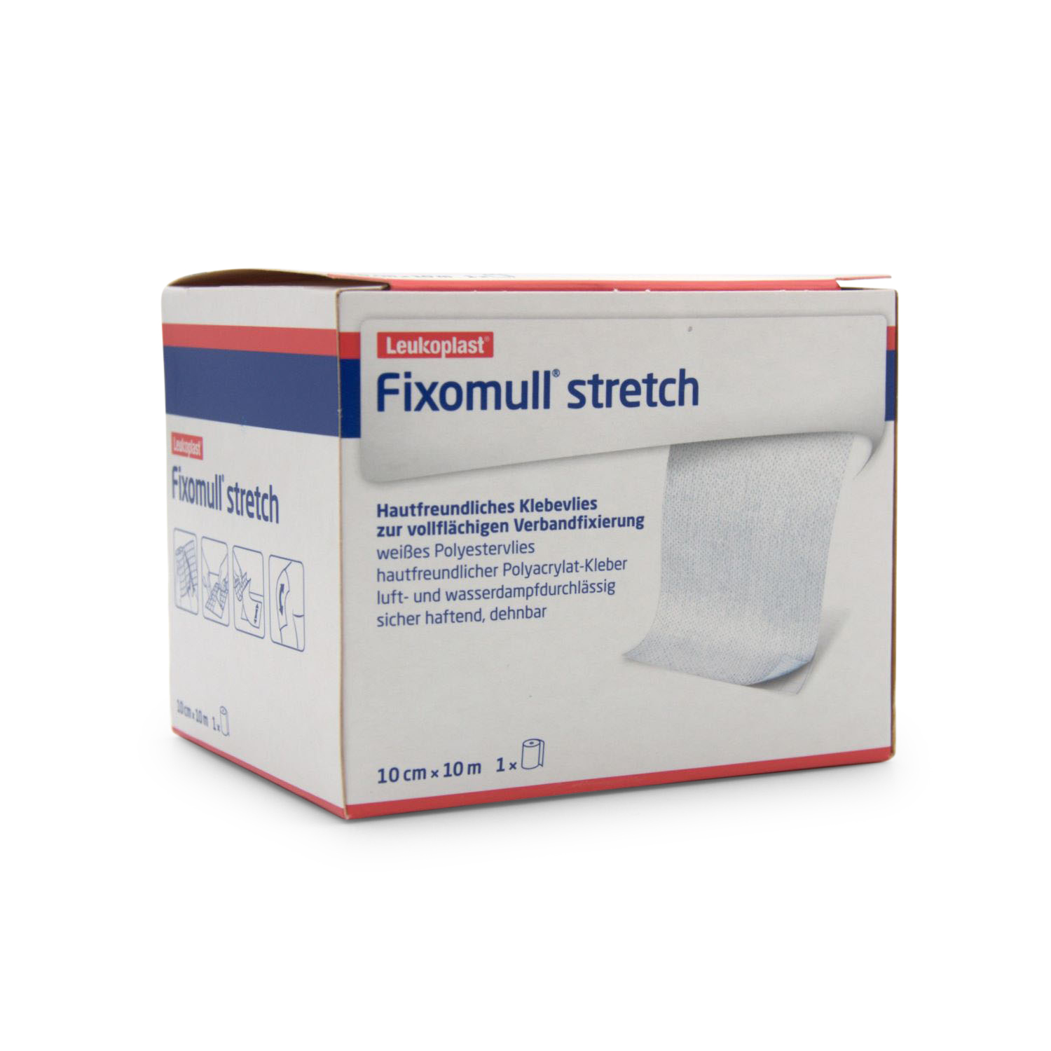 Fixomull® stretch Fixierpflaster (10 cm x 10 m, weiß, luftdurchlässiges Klebevlies)