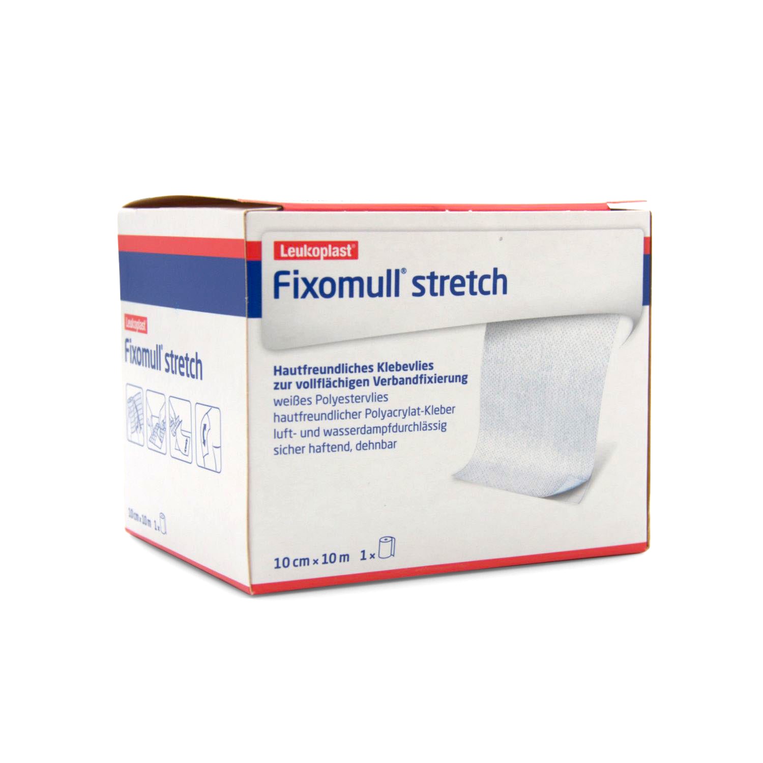 Fixomull® stretch Fixierpflaster (10 cm x 10 m, weiß, luftdurchlässiges Klebevlies)
