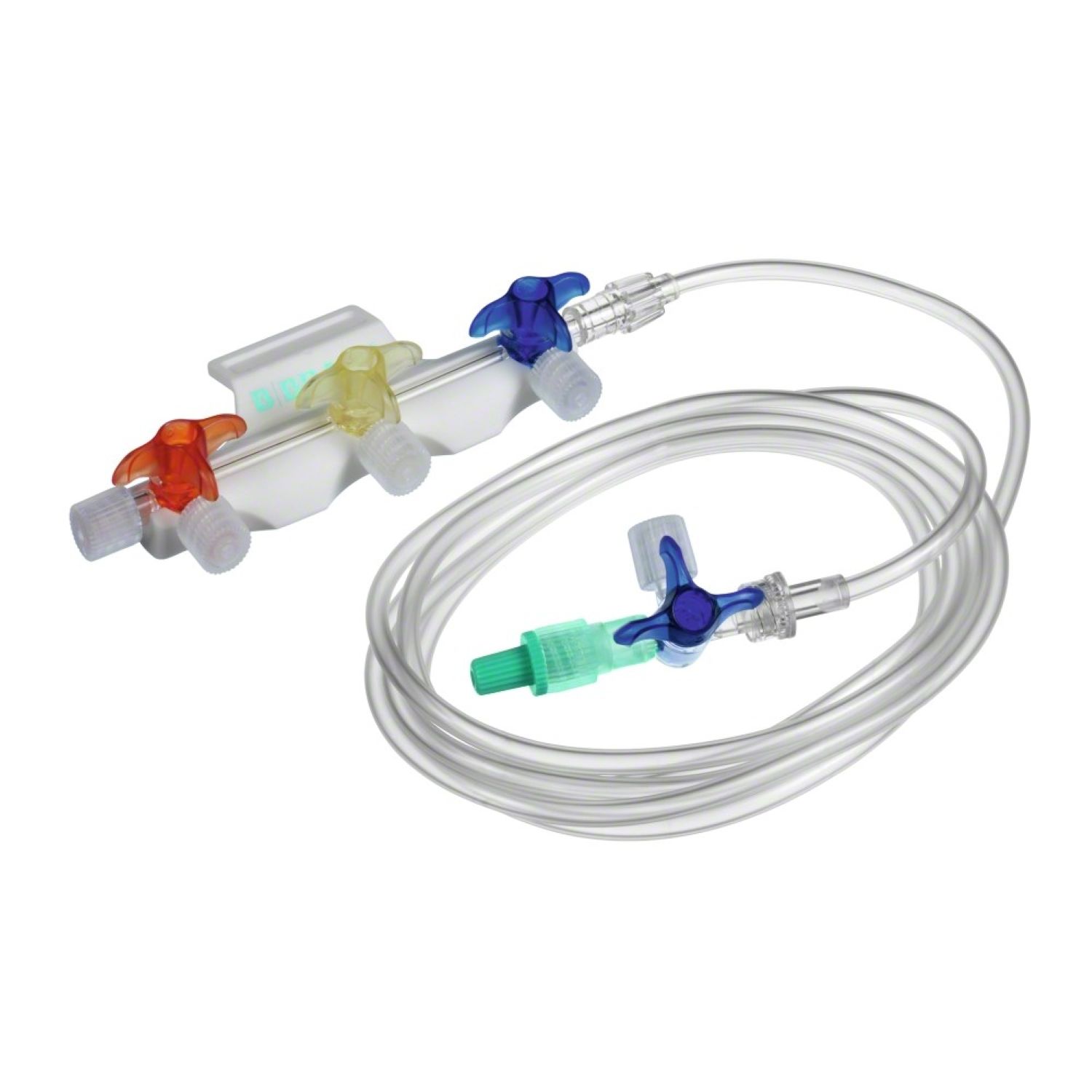 Discofix C-3 Dreiwegehähne mit Verbindungsleitung (180 cm, 2,5 x 4,1 mm, mehrfarbig, arzneimittelbeständig)