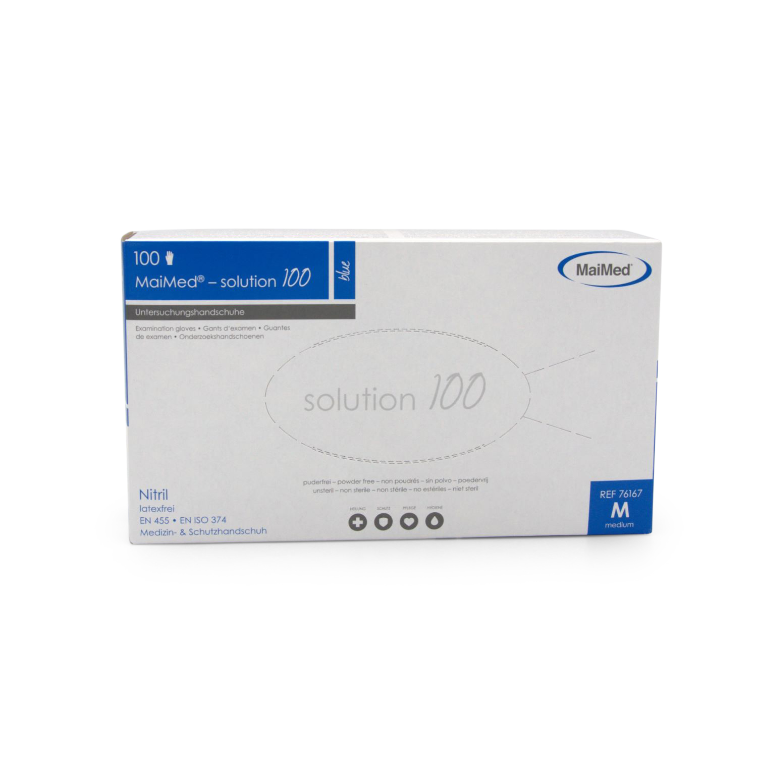 MaiMed solution 100 Untersuchungshandschuhe (Gr. M Nitril, blau, PF, unsteril)