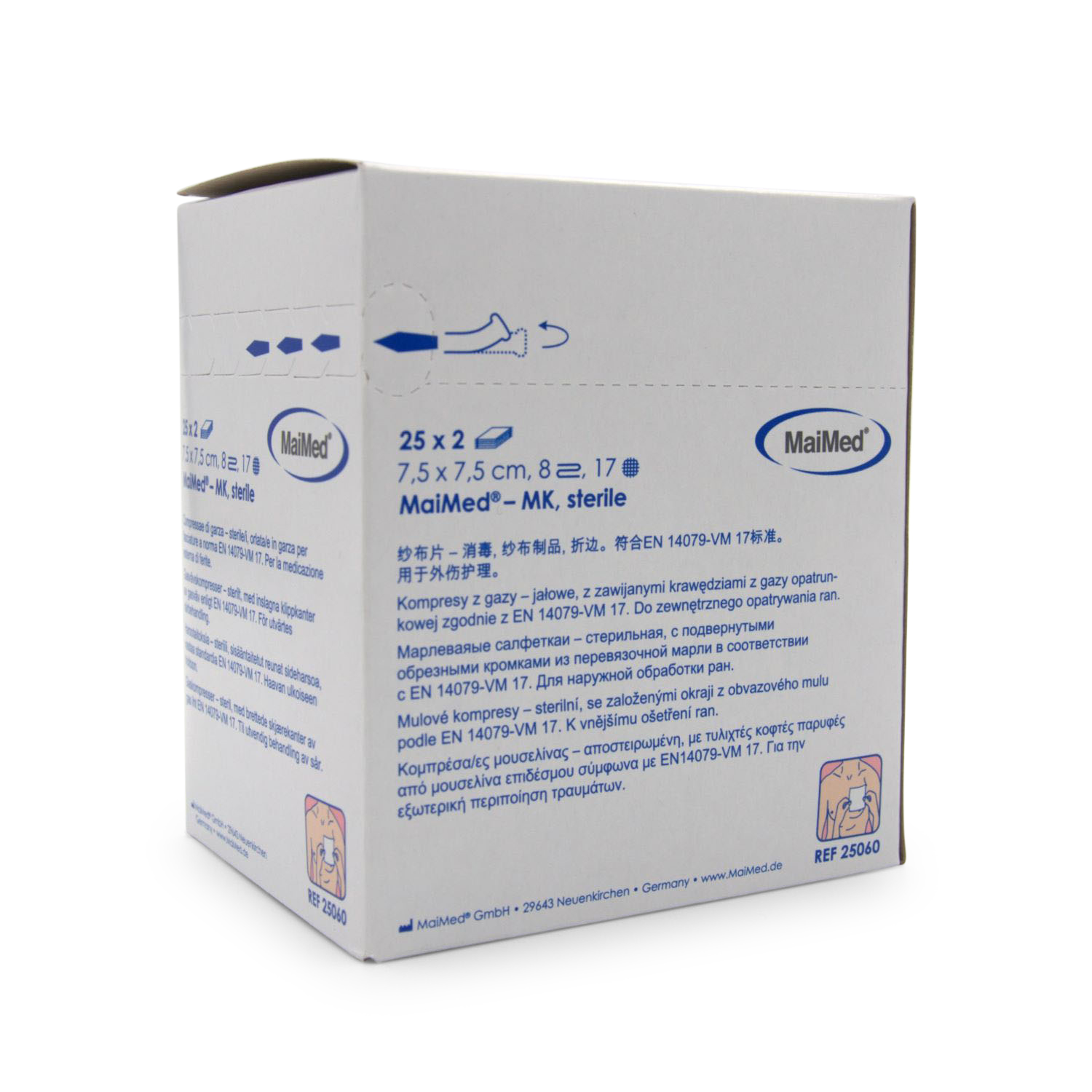 MaiMed® Mullkompressen (7,5 x 7,5 cm, 8-fach, steril)