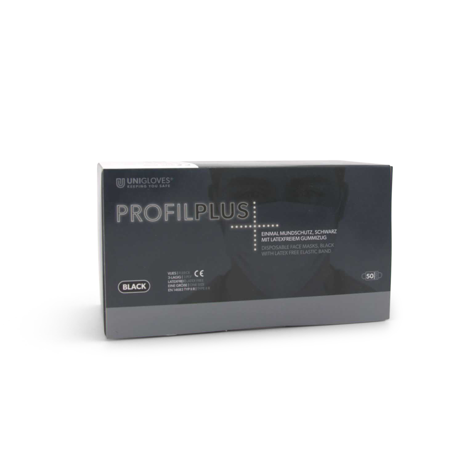 Unigloves PROFIL PLUS®Mundschutz (Typ IIr, EN 14683, schwarz) Unigloves PROFIL PLUS®Mundschutz (Typ IIr, EN 14683, schwarz)