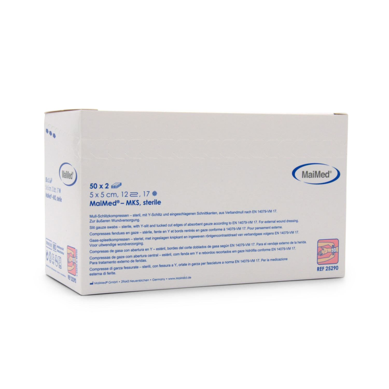 MaiMed Mull-Schlitzkompressen (5 cm x 5 cm, 12-fach, steril)
