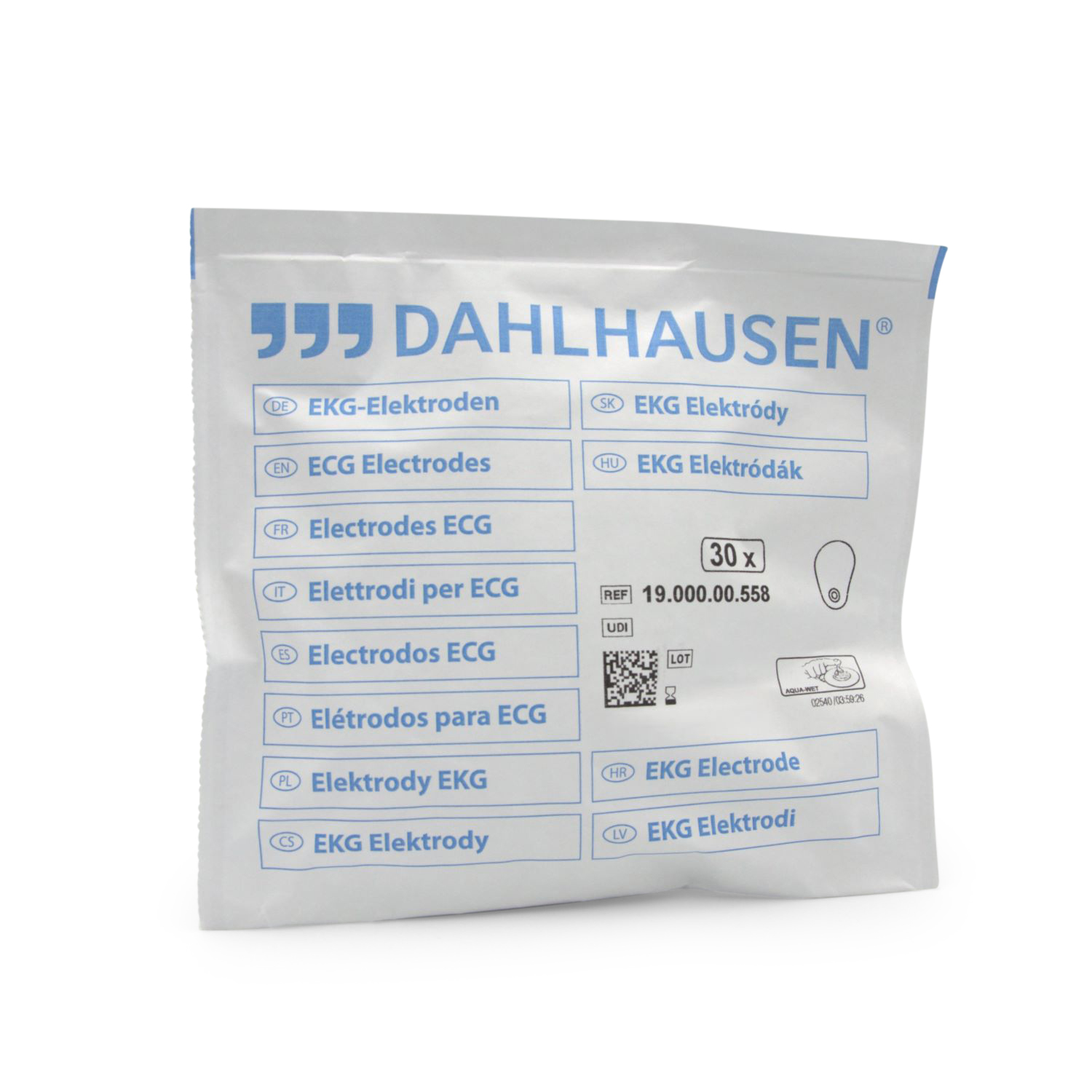 Einmal-EKG-Elektroden Typ 558 (Tropfenform, 50 x 30 mm, mit dezentralem Druckknopf)