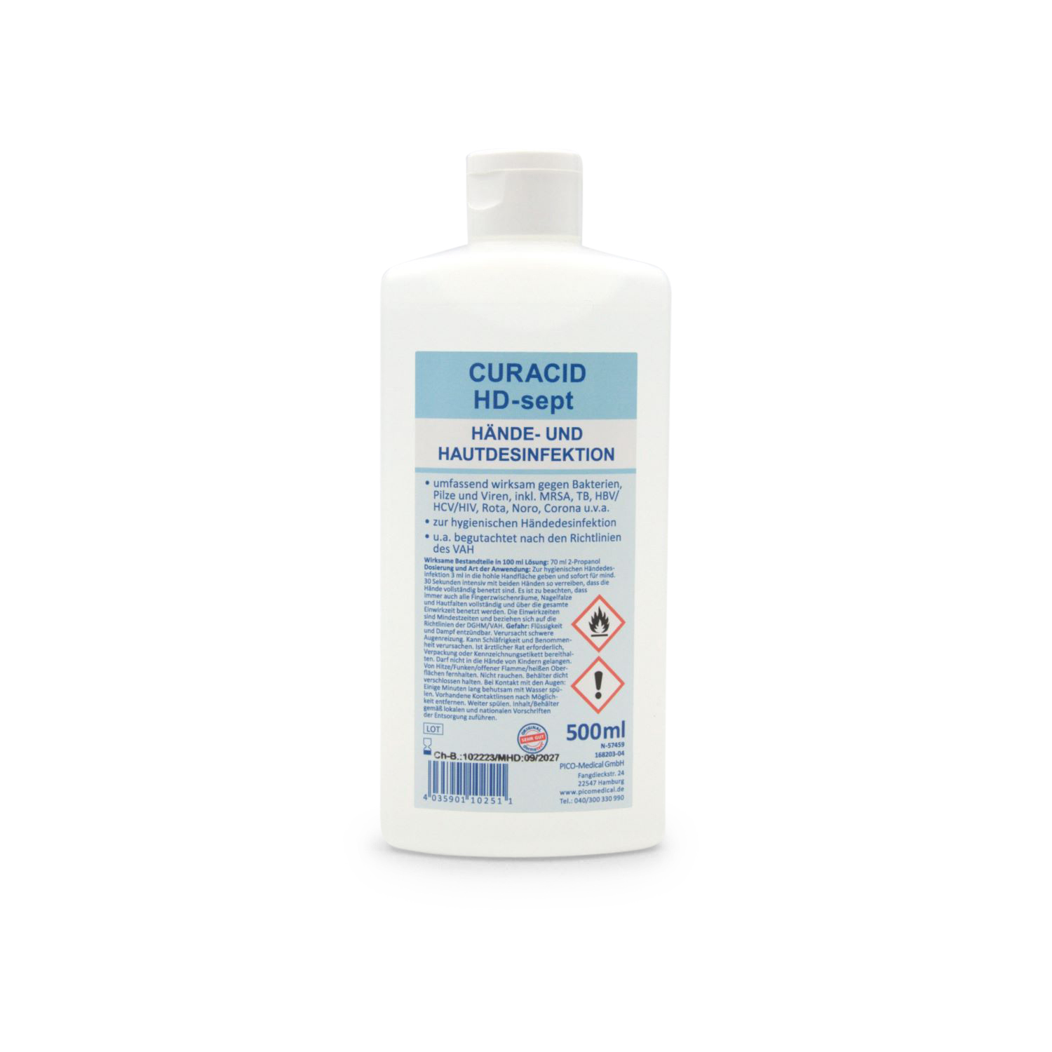 Curacid HD-sept Hände- und Hautdesinfektion (500 ml, Spenderflasche)