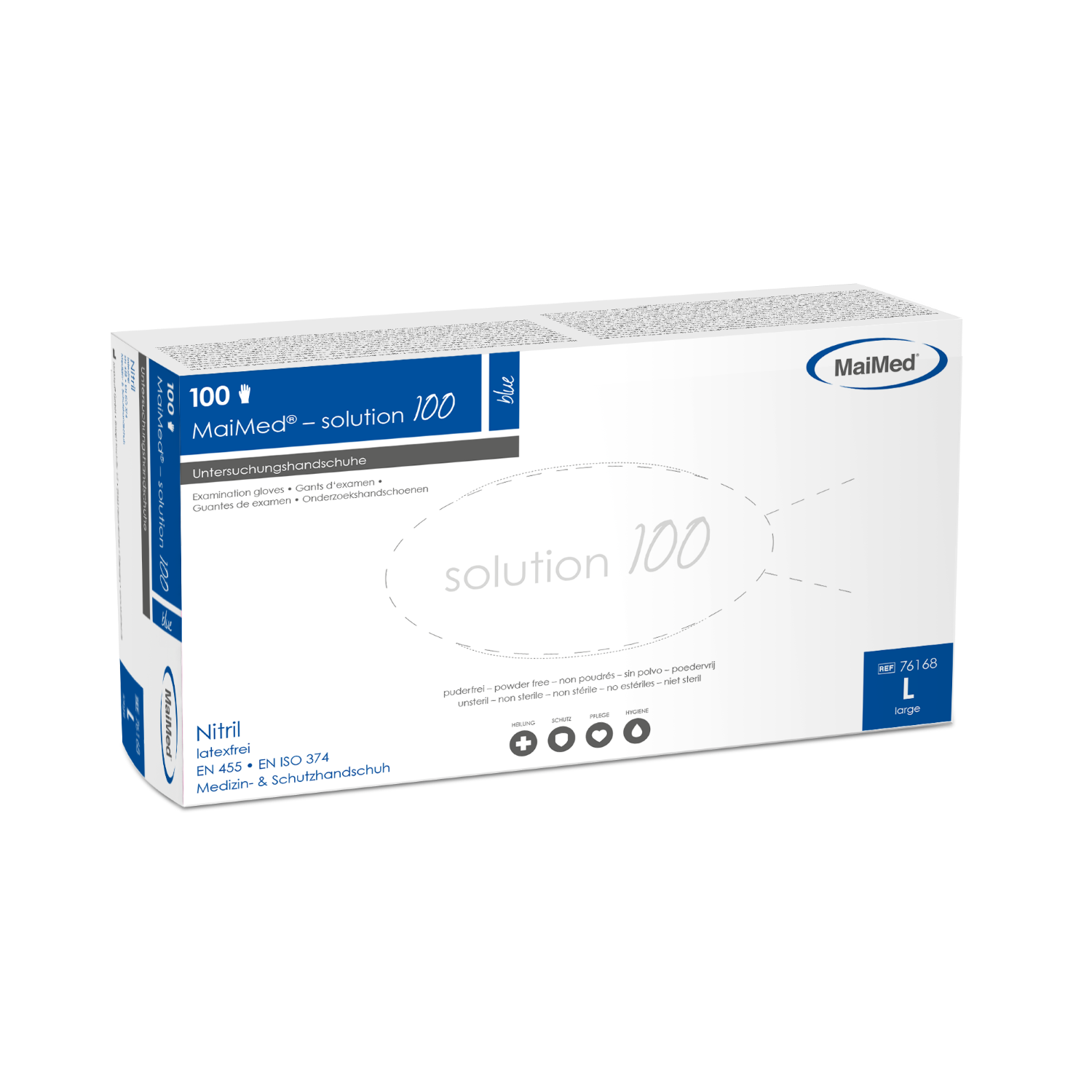 MaiMed® solution 100 Untersuchungshandschuhe (Gr. L Nitril, blau, PF, unsteril)
