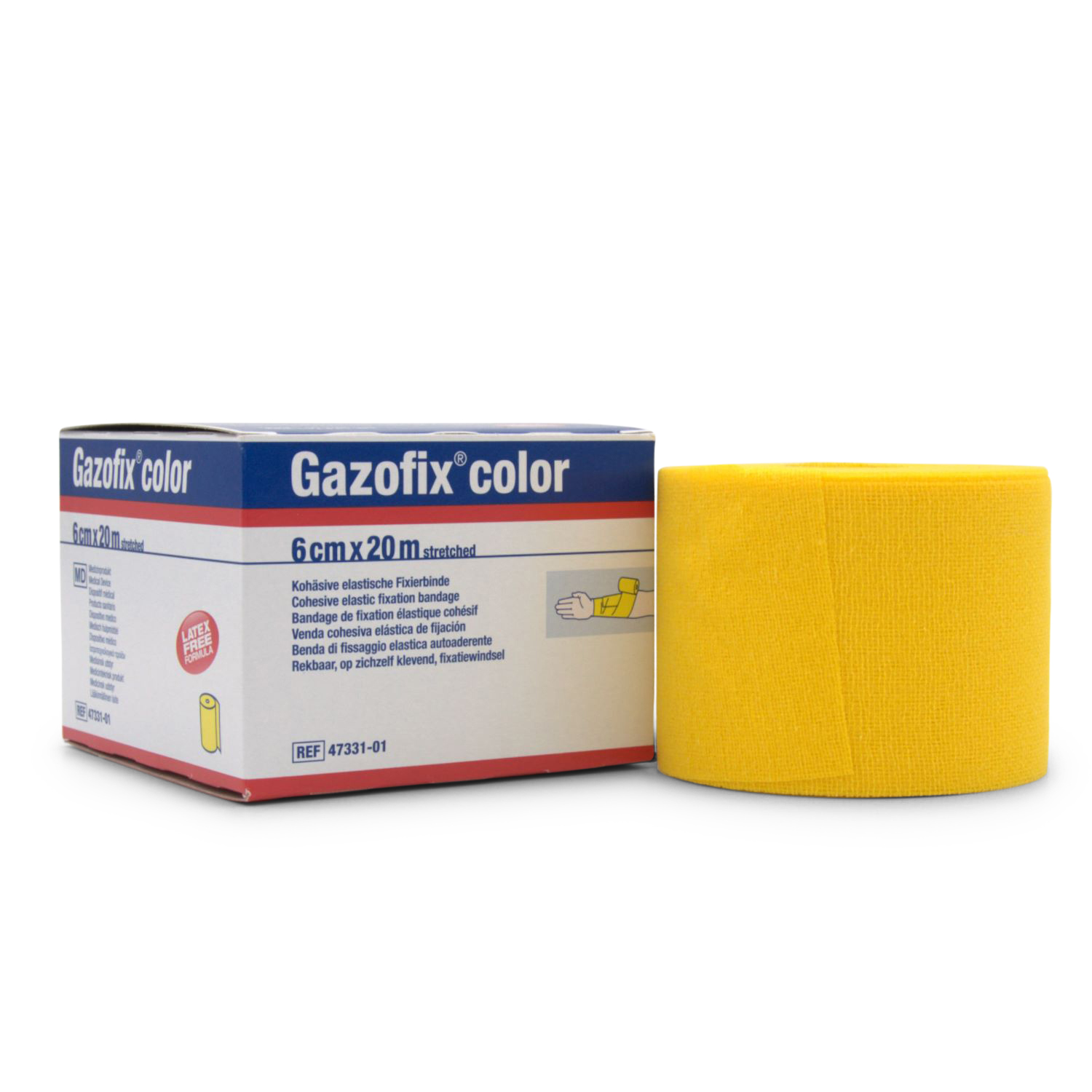 Gazofix color Fixierbinde (6 cm x 20 m, gelb, selbsthaftend)