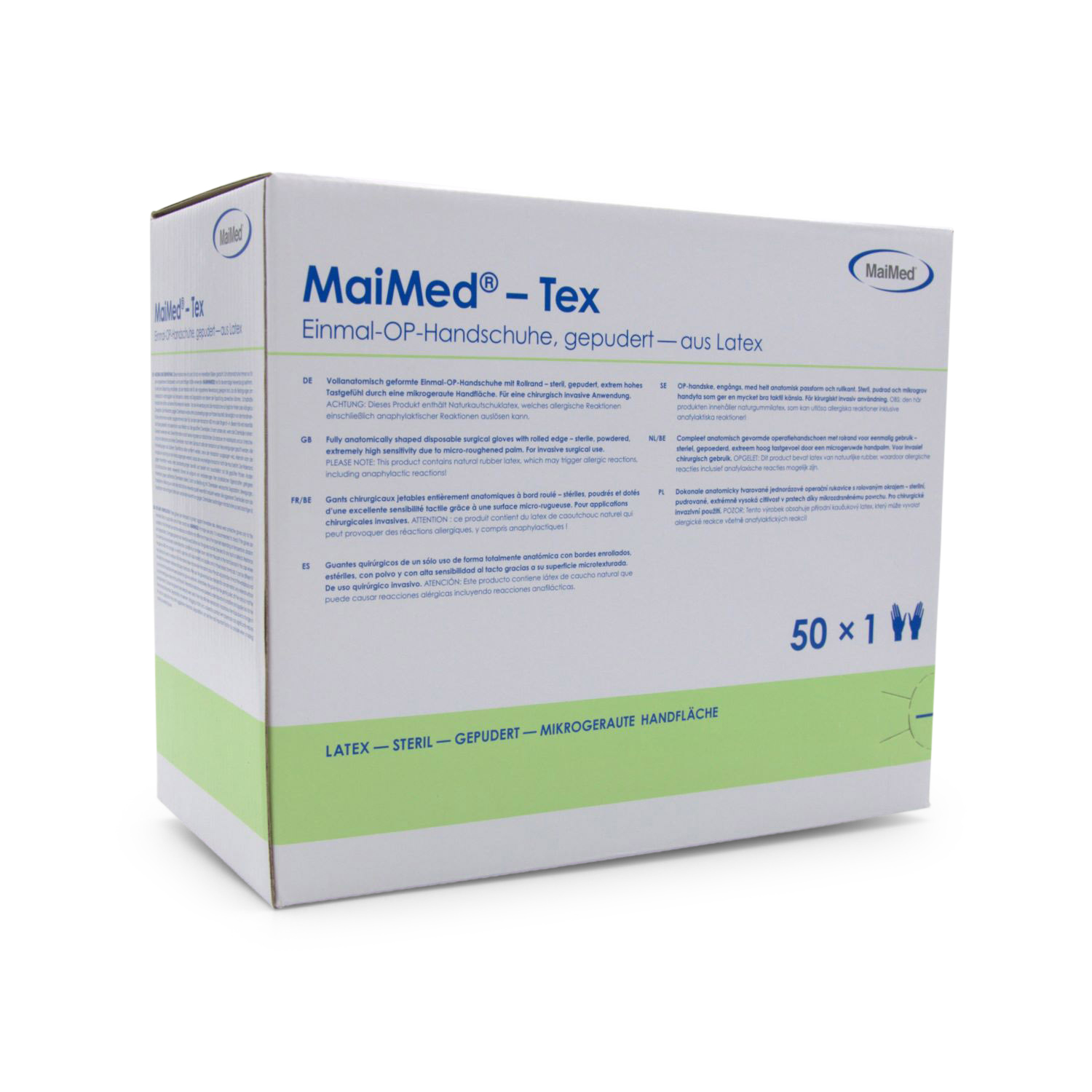 MaiMed Tex Handschuhe (Gr. 7, beige, Latex, mikrogeraut, gepudert, steril)